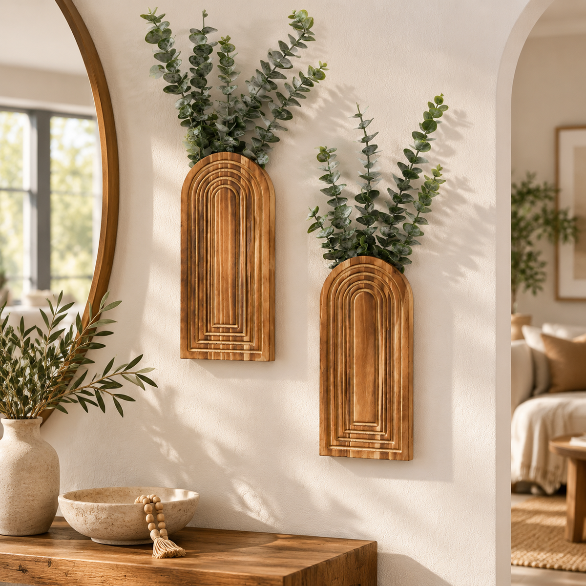 2-Piece Wooden Wall Vase Set