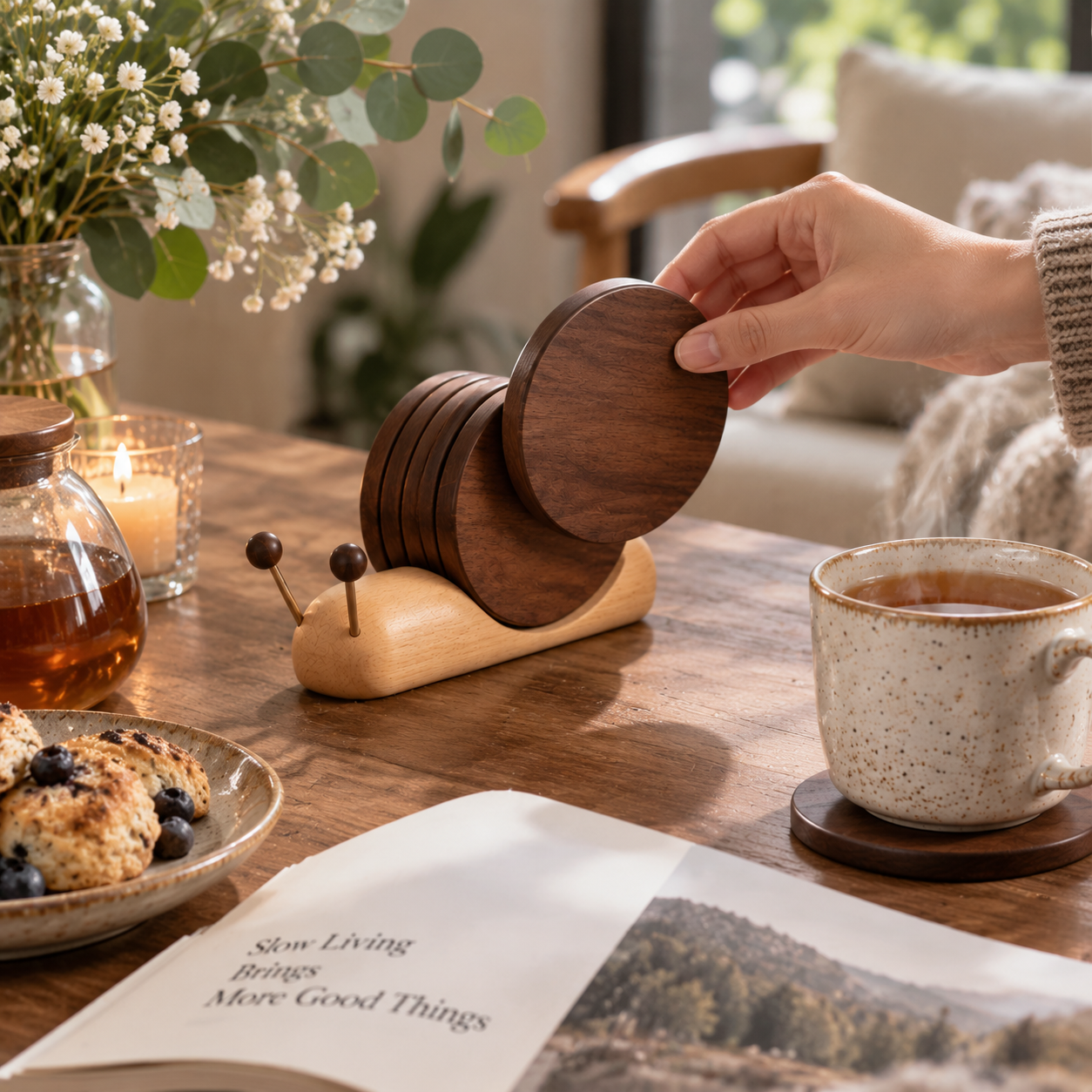 Black Walnut Snail Coaster Set