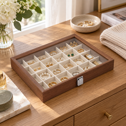 24-Compartment Walnut Display Box