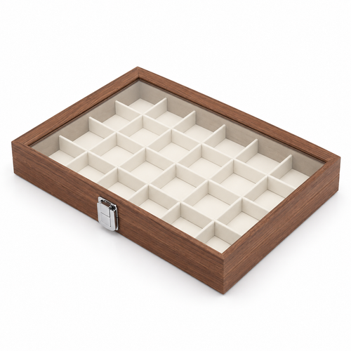 24-Compartment Walnut Display Box