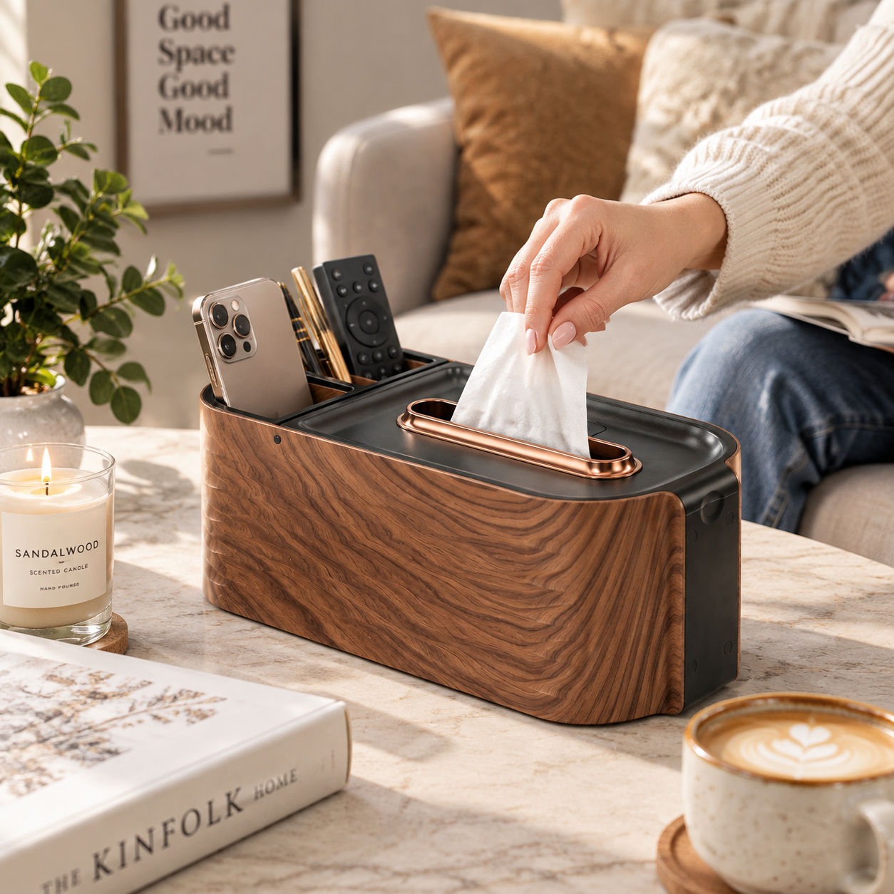 Walnut Tissue Box Organizer