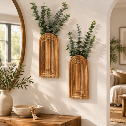 2-Piece Wooden Wall Vase Set