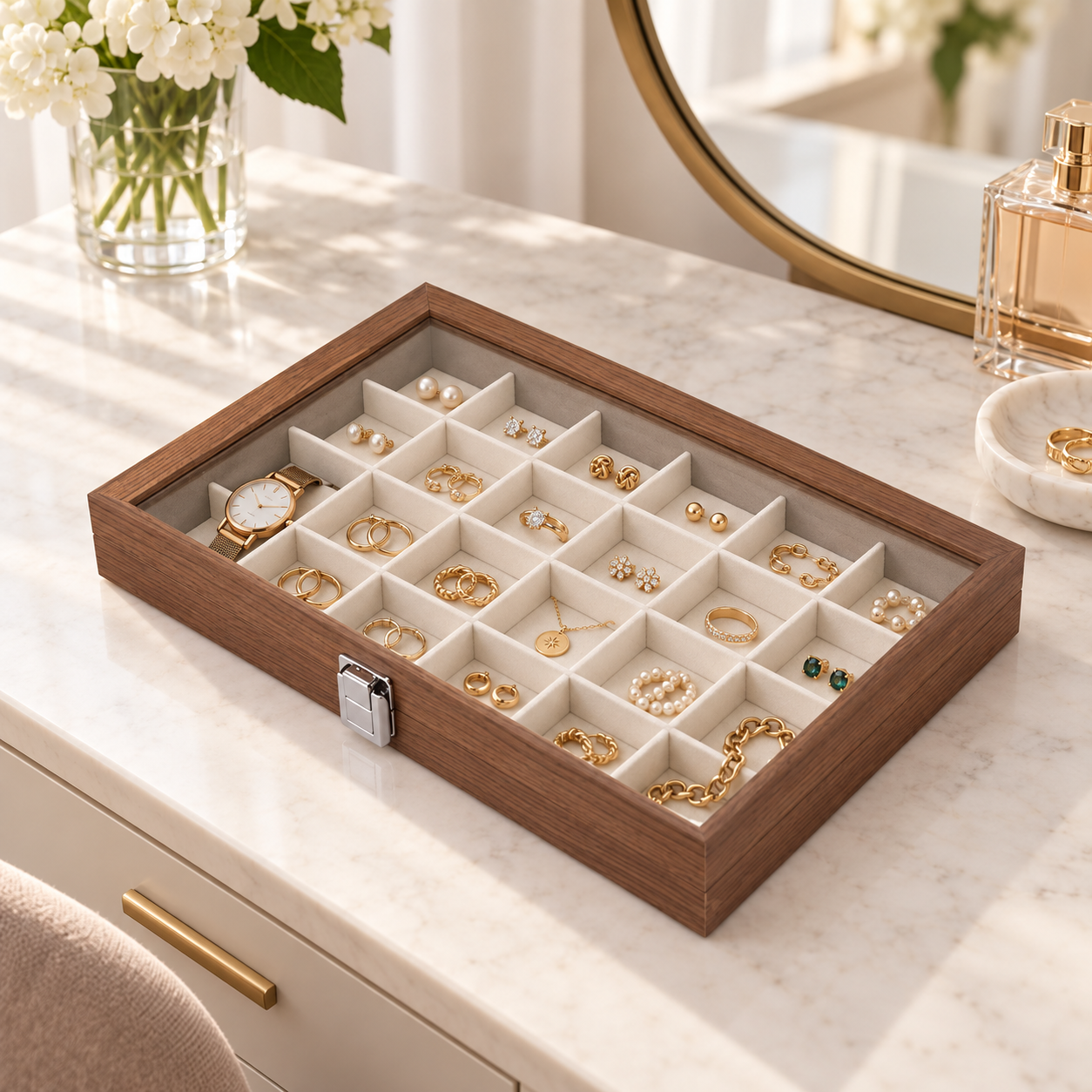 24-Compartment Walnut Display Box