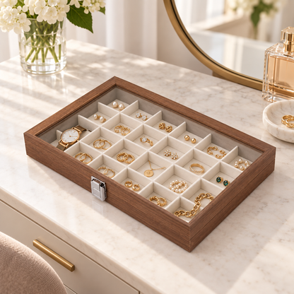 24-Compartment Walnut Display Box
