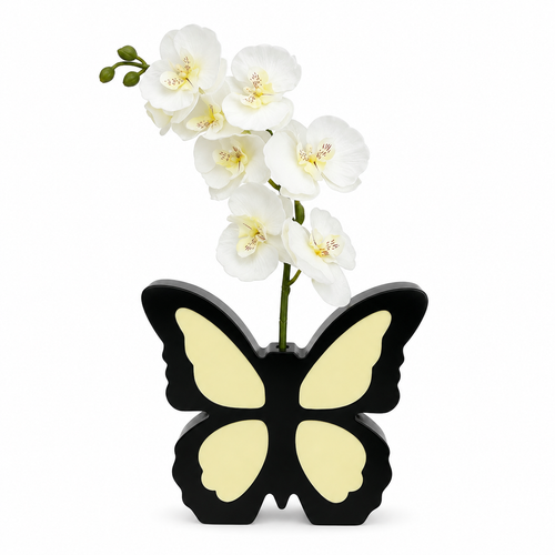 Black Butterfly Vase with White Orchid