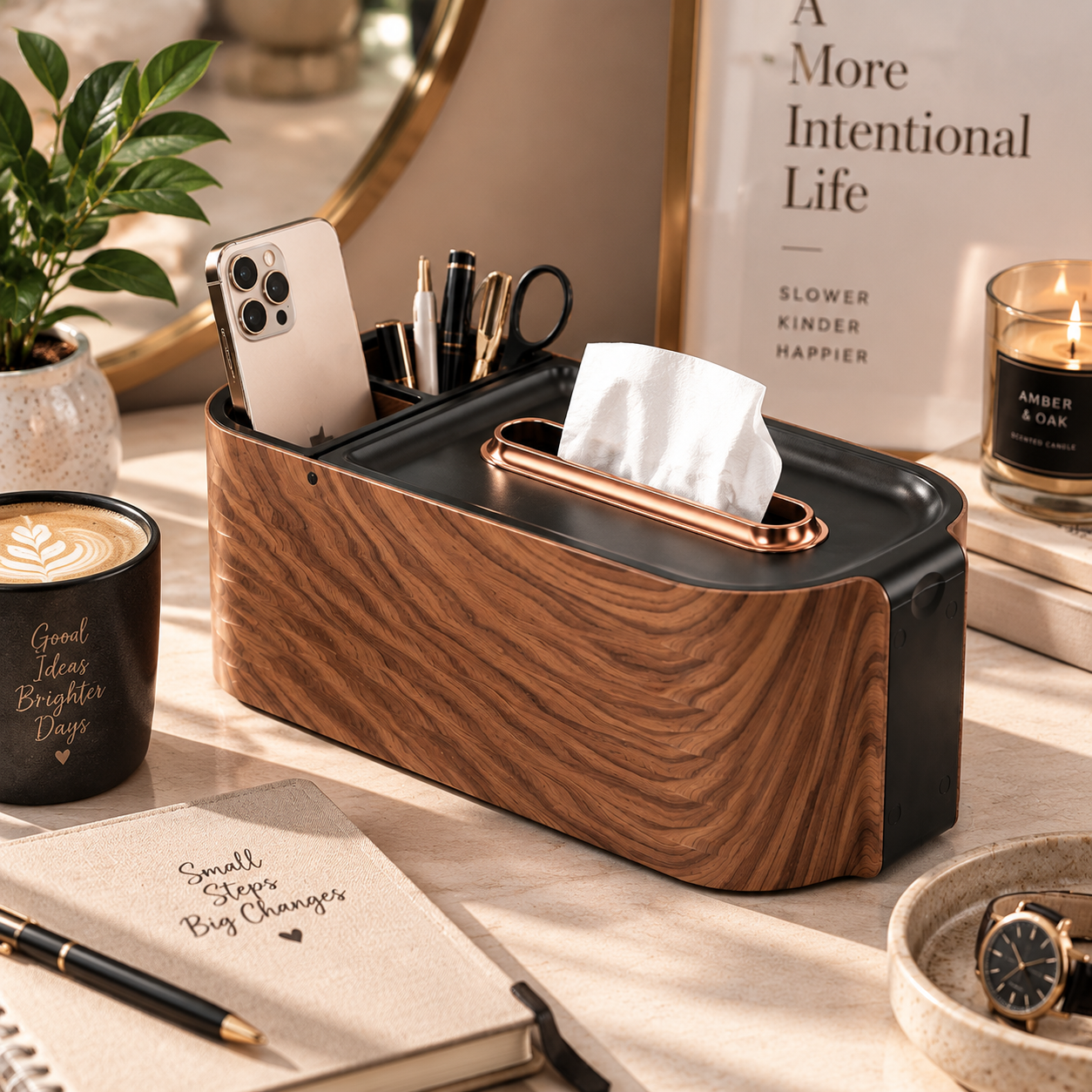 Walnut Tissue Box Organizer